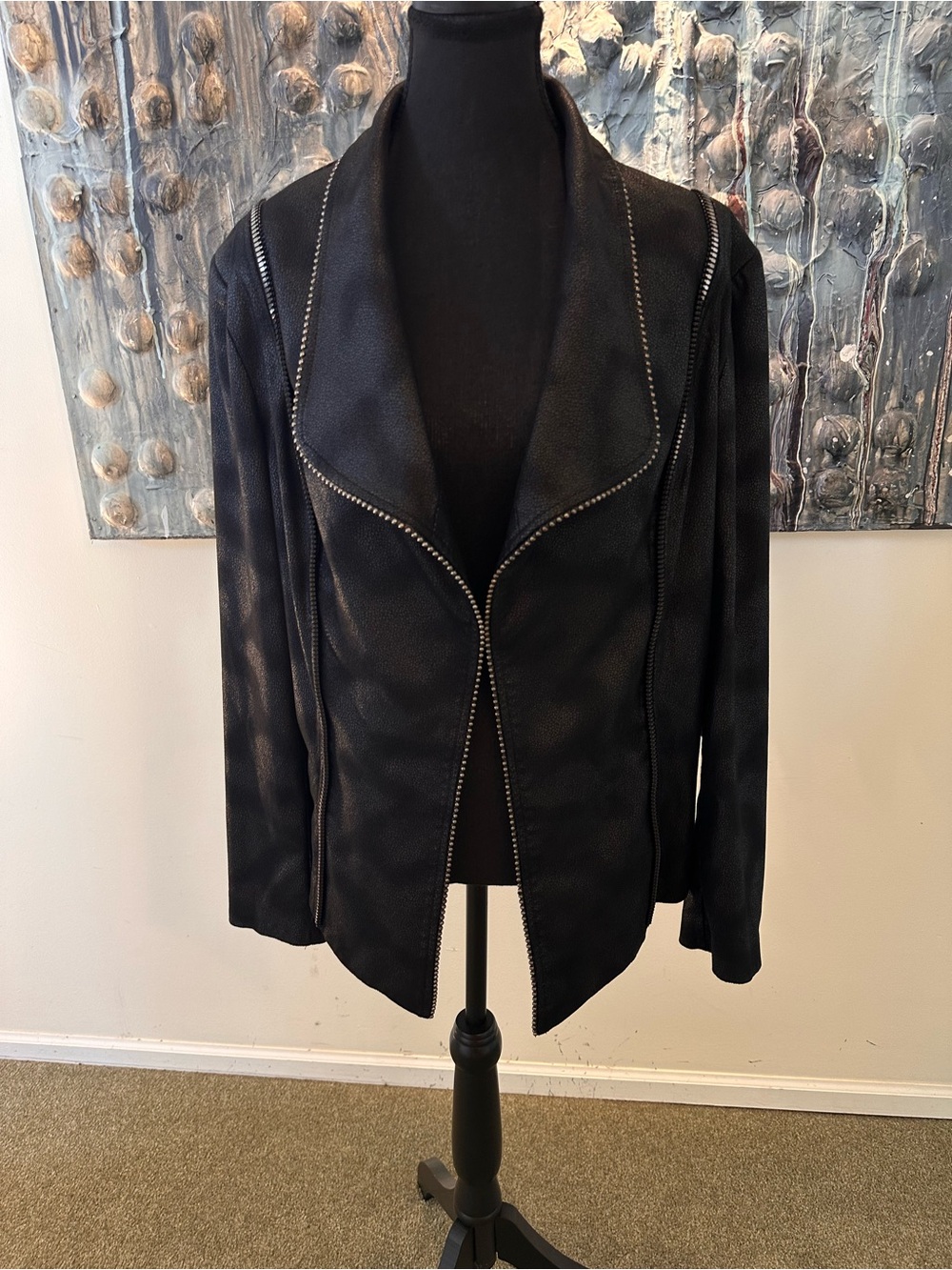 Joseph Ribkoff XL Black Faux Suede Jacket with Zipper Trim